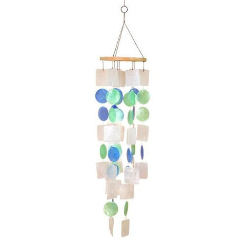 Beautiful Wind Chime White Blue Green 20"h, 5"w Capiz Shell