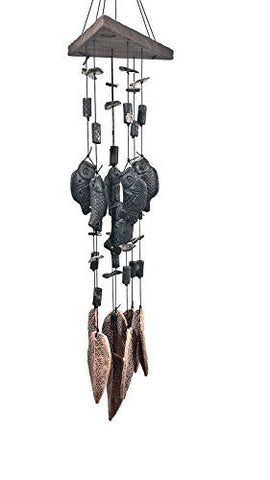 Handcrafted Clay Fish Wind Chime Urban Trends Wood 24" Inches