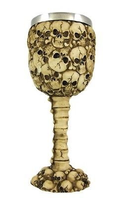 Bellaa 29936 Ossuary Style Skeleton Goblet Wine Chalice Resin Body Stainless Steel Wholesale Liquidation 24 Pcs. Case