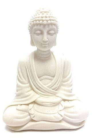White Stone Finished Blessing Buddha Meditating Peace Harmony Statue - Collectors Items