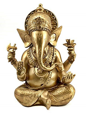 Bellaa 23316 Ganesh Statues 16" Hindu God Altar Puja Aarti Golden