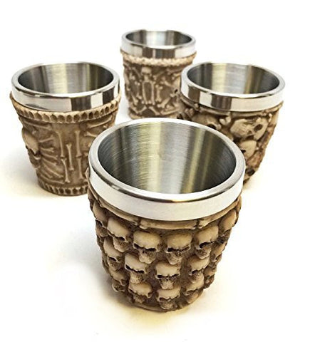 4pc Bellaa Decorative Ossuary Style Skull Skeletal Wine Goblet Bones, Skull Shot Glasses