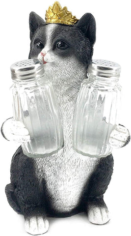 Bellaa 20126 Decorative Black & White Kitty Glass Salt and Pepper Shaker Wholesale Liquidation 12 Pcs. Case