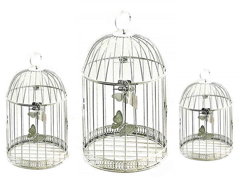 Bellaa 23622 Antique White Metal Bird Cage Set of 3