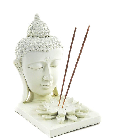 Bellaa 23323 Buddha Statues Head 7" Tlight Incense Stick Holders Wholesale Liquidation 12 Pcs. Case