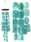Bellaa 20744 Capiz Windchime Sea Shell Blue Tinted Exquisite Turquoise 26"