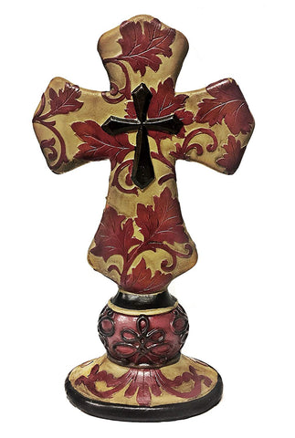 Bellaa 22700 Standing Cross Fleur De Lis Scrolly Christian Faith 10" Tall Wholesale Liquidation 16 Pcs. Case