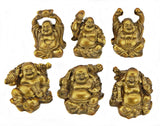 Bellaa 24245 Golden Laughing Buddha Statues Lucky Jolly Hotei Set of 6