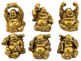 Bellaa 24245 Golden Laughing Buddha Statues Lucky Jolly Hotei Set of 6
