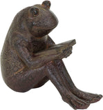 Bellaa Quite Reading Garden Frog Statue, Polystone