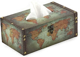 Bellaa 21598 Rectangle Tissue Box Holder Cover Paper Napking Dispenser Antique Retro Old World Map (Old World Map Green)