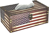 Bellaa 28250 Americal Flag Rectangular Tissue Box Cover Vintage Patriotic Napkin Holder Paper Napking Dispenser Home Office Car Top Lid Wooden Hinged Refillable