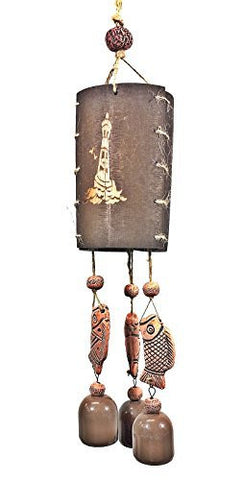Nautical Windbell Antique Wood Clay Ceramic Bell Wind Chime 20"