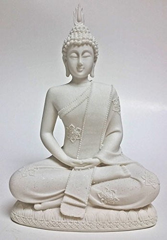 Amazing White Stone Finished Blessing Buddha Meditating Peace Harmony Statue - Collectors Items