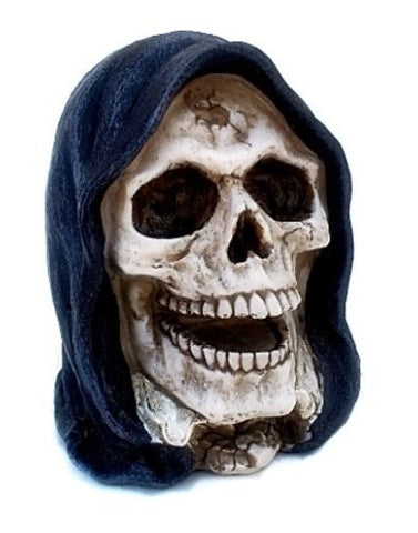 Realistic Replica Human Skull Statue with Black Hood Sculpture Figure Skeleton Limited