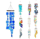 Bellaa 27918 Outdoor Patio Garden Wind Chimes Gifts for Mom Best Friends Grandma Teacher Mother in Law Soothing Tone Handmade Capiz Sea Shell Chimes Beach Balcony Blue 27 Inch