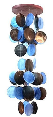 Beautiful Wind Chime 19"h, 5.5"w Blue Capiz and Coco Shell