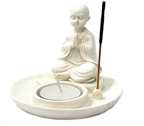 Baby Buddha Incense Burner and Votive T-light Candle Holder Meditation Figurine