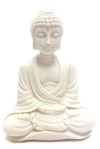 White Stone Finished Blessing Buddha Meditating Peace Harmony Statue - Collectors Items