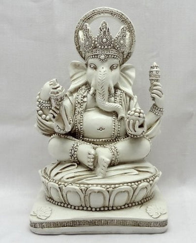 Rare Lord Ganesh Ganesha Beautiful Statues Hindu Good Luck God - White Statues