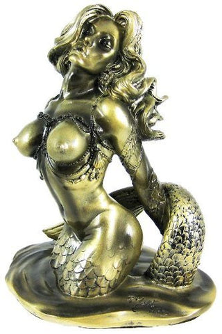 Sexy Nude Mermaid Bronze Finish Statue Figure