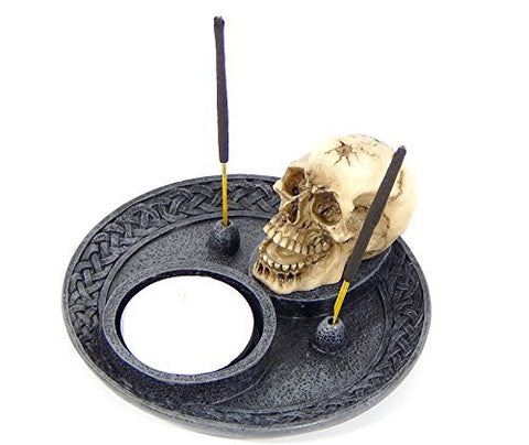 Skull Incense Burner and Votive T-light Candle Holder Meditation Figurine