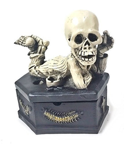 Thinking Skeleton Cool Realistic Skull Coffin Ossuary Trinket Box Jewelry Stash Ash Tray Candy and Offering Bowl