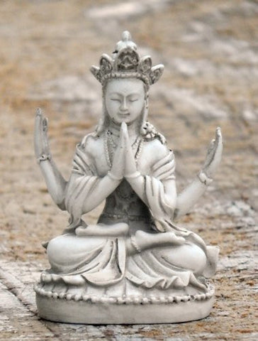 Beautiful Belssing Buddha 4 Hand White Marble Finished 3.5"