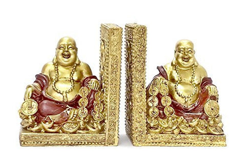 Bellaa Decorative Bookends Golden Laughing Buddha Statues Book Ends, Figure, Limited Edition