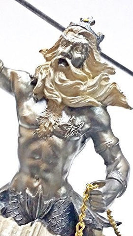 Poseidon on Seahorse Chariot Silver Bronze Finish Statue