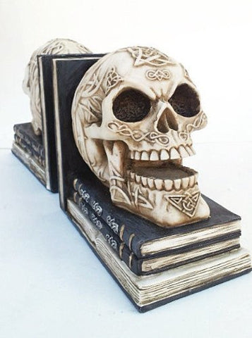 Skull Decor Pair of Skull Bookends with Depicting Celtic Knot Design - Book Ends Omg!