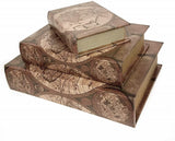 Bellaa Beautifully Designed Wood Leather Book Box, Set of 3