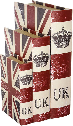 Bellaa 27963 Union Jack Book Box, Flux bookSet of Three 13,10, 7 inches