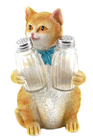 Bellaa 29219 Cat Salt Pepper Shaker Holder 8.5 Inch Orange Tabby Wholesale Liquidation 12 Pcs. Case