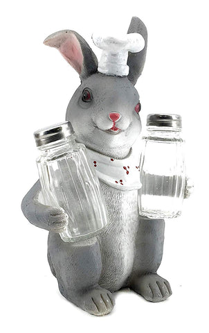 Bellaa 20089 Bunny Salt & Pepper Shaker Set Rabbit Chef Statues 9" Inch  Wholesale Liquidation 12 Pcs. Case