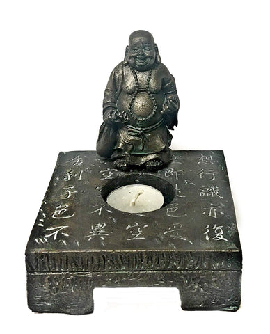 Bellaa 22557 Laughing Buddha Statues Tealight Candle Holders Wholesale Liquidation 12 Pcs. Case