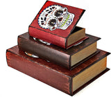 Bellaa 28090 Book Boxes Day of The Dead Sugar Skulls Faux Leather Wood Set of 3