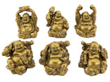 Bellaa 24245 Golden Laughing Buddha Statues Lucky Jolly Hotei Set of 6