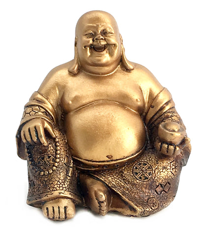 A Golden Happy Buddha (Laughing Buddha) Feng Shui for Money and Wealths 6" Inches Copper Color