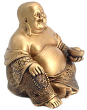 A Golden Happy Buddha (Laughing Buddha) Feng Shui for Money and Wealths 6" Inches Copper Color
